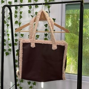 Faux Leather with Fur Trim Tote Bag